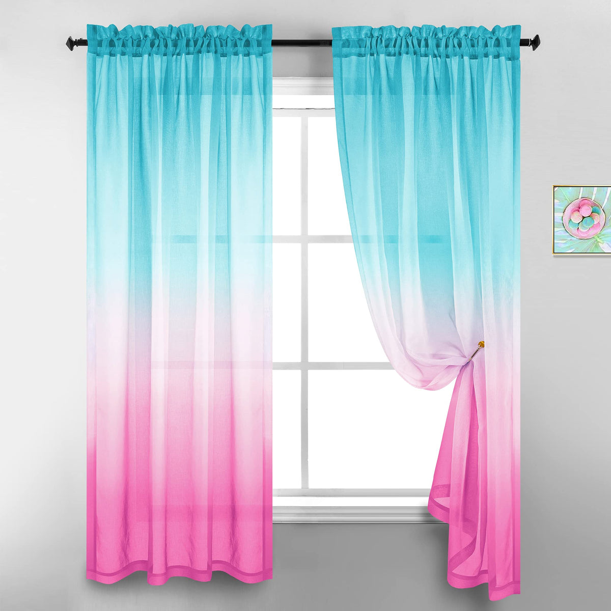 Koufall Teen Girl Bedroom Decor Ombre Sheer Light Pink Curtains For Girls Room Decorations Mermaid Aqua And Pink 52 X 84 Inch Le