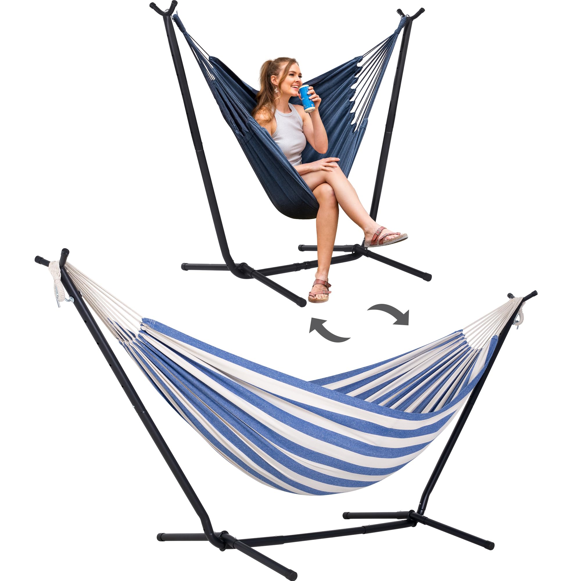 Suncreat 2-In-1 Convertible Free Standing Hammock With Stand Included, Camping Backyard Hammock With Stand, Patent Pending, Blue