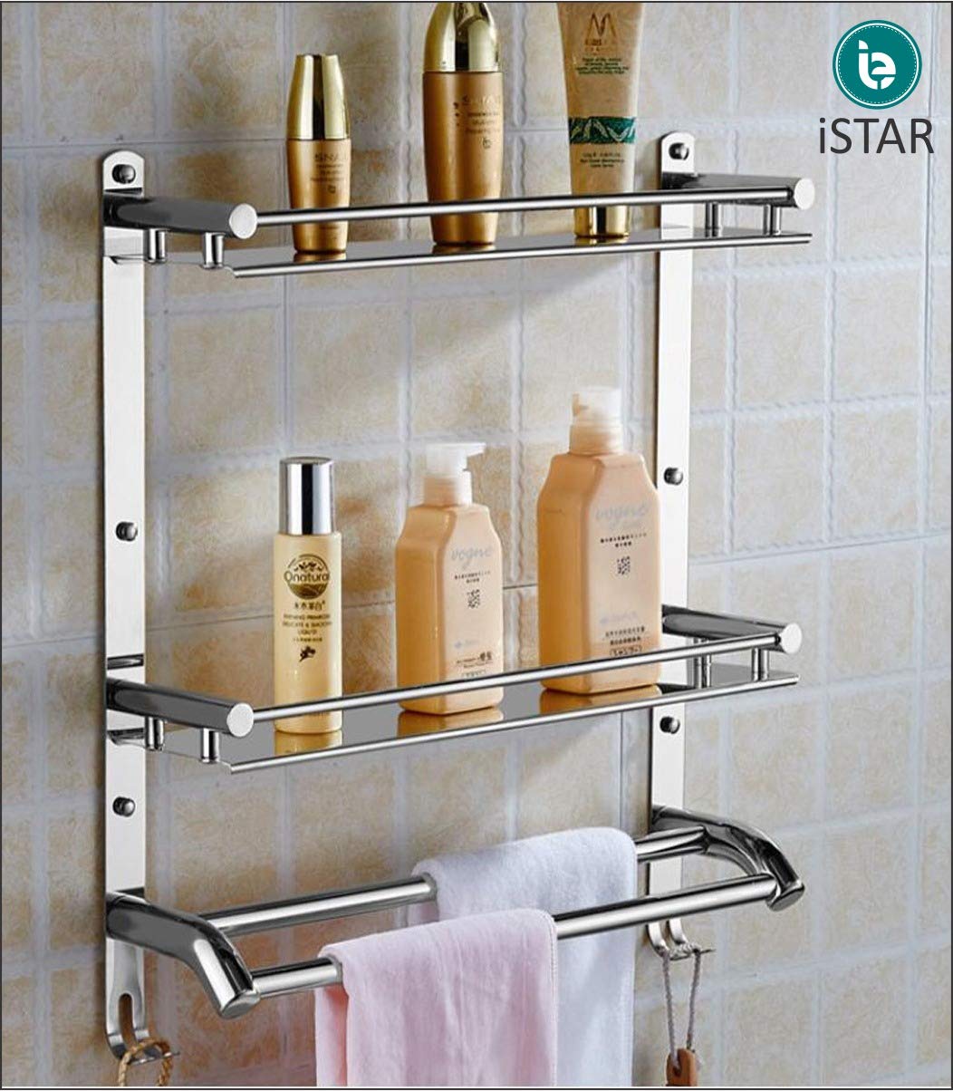 iSTAR Stainless Steel Multi Use Bathroom Rack Shelf Chrome Finish Kitchen Shelf Bathroom Shelf Bathroom Accessories (Number of S