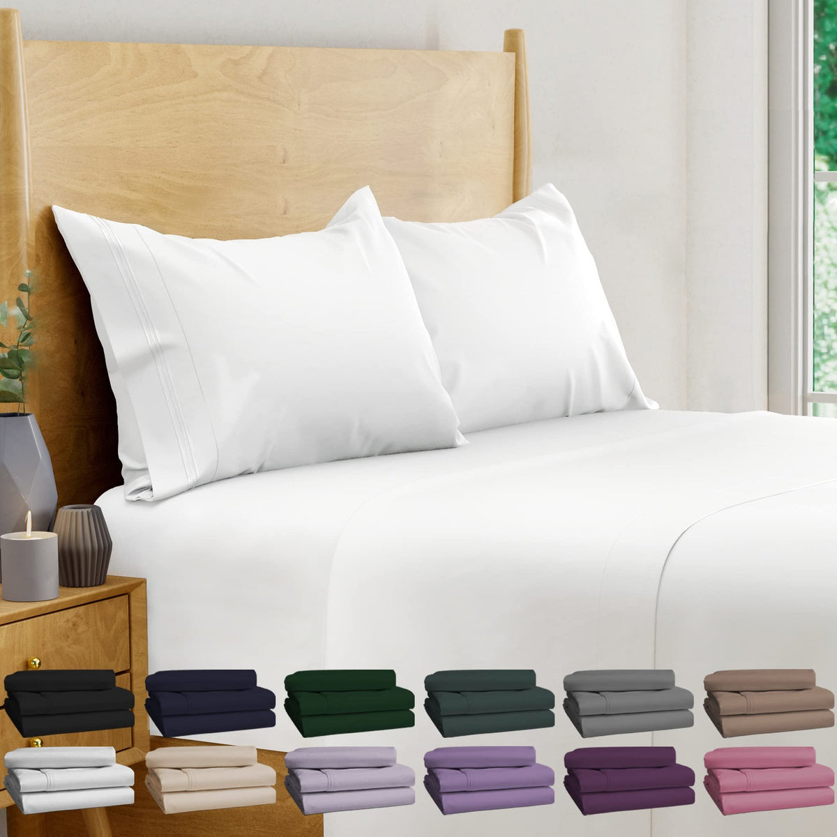 Bampure Luxury Series Queen Sheet Set - 100% Pure Viscose Derived From Bamboo Sheets Queen Size - Super Soft Queen Cooling Sheet