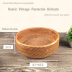 Amololo Hadewoven Round Rattan Fruit Basket Wicker Food Tray Weaving Storage Holder Dinning Room Bowl, 9 Inch Woven Bread Basket