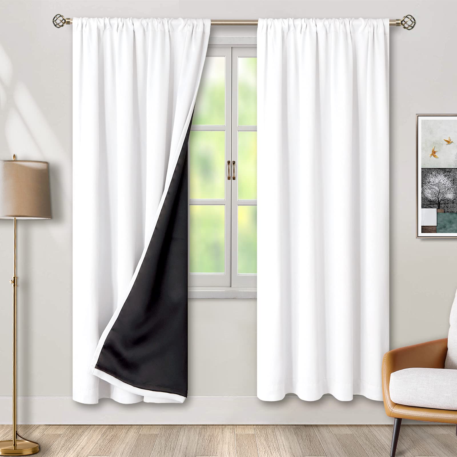 Bgment 100% Blackout Curtains For Bedroom With Black Liner, Double Layer Full Room Darkening Thermal Insulated And Noise Reducin