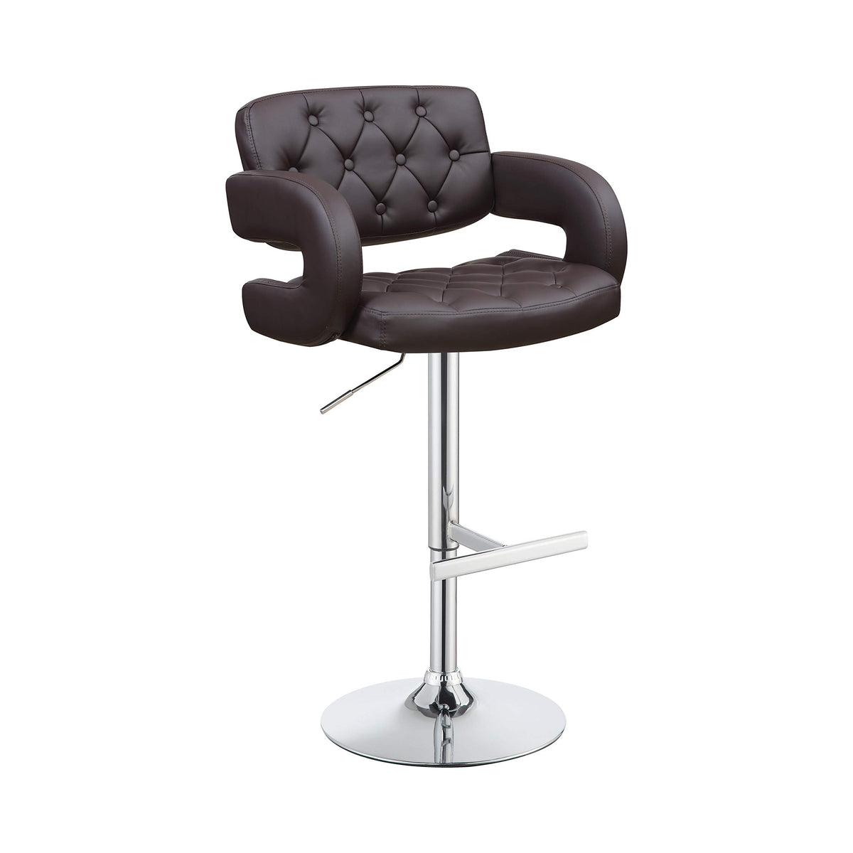 Coaster Home Furnishings Contemporary Mid-Back Adjustable Height Pub Chair Swivel Bar Stool Barstool Button Tufted Faux Leather Upholstered Sturdy Chrome Steel Base With Footrest Brown 102556