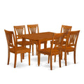 East West Furniture MLPL7-SBR-W 7 Piece Kitchen Table & Chairs Set Consist of a Rectangle Dining Room Table with Butterfly Leaf and 6 Solid Wood Seat Chairs, 36x54 Inch, Saddle Brown