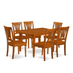 East West Furniture MLPL7-SBR-W 7 Piece Kitchen Table & Chairs Set Consist of a Rectangle Dining Room Table with Butterfly Leaf and 6 Solid Wood Seat Chairs, 36x54 Inch, Saddle Brown
