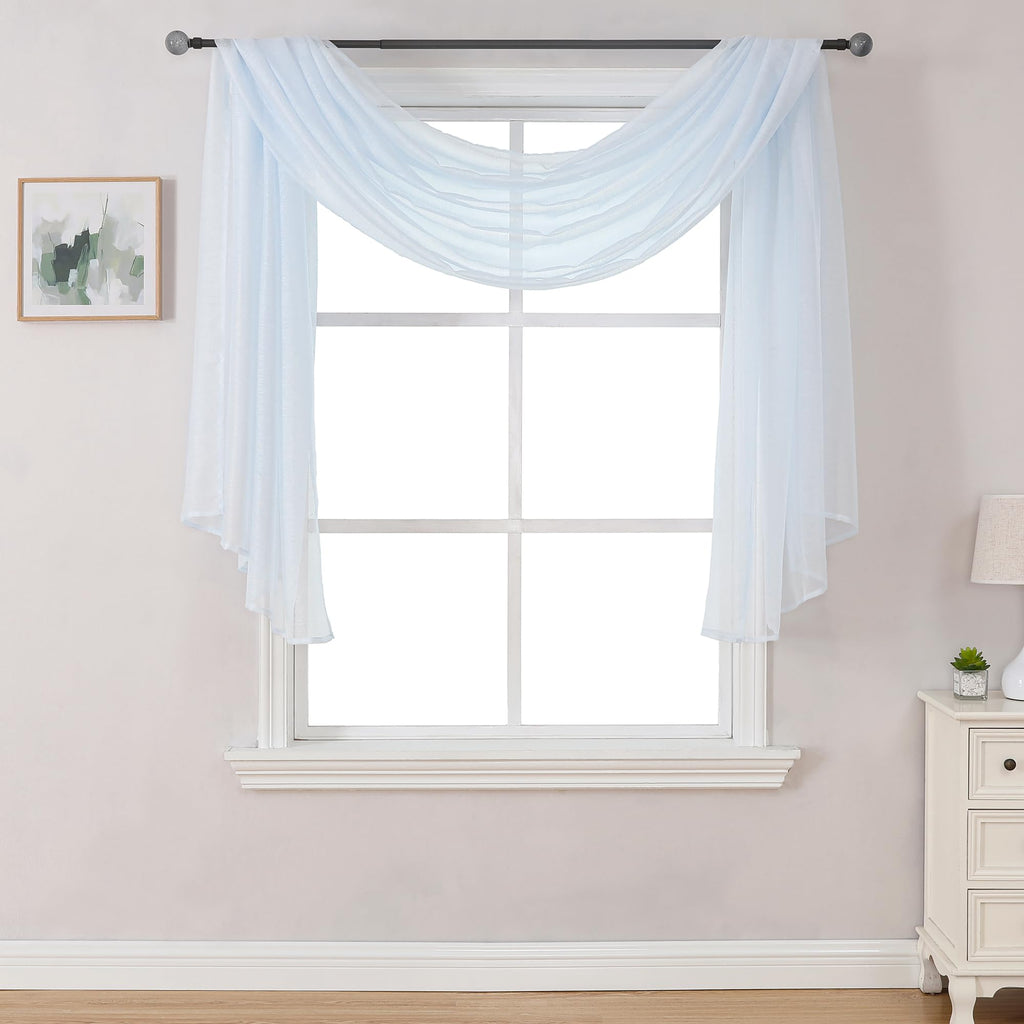 DONREN Baby Blue 144 Inch Length Sheer Window Scarf - Perfect As Valance Scarves As Well As Bed Canopy Or Wedding Decoration. (W