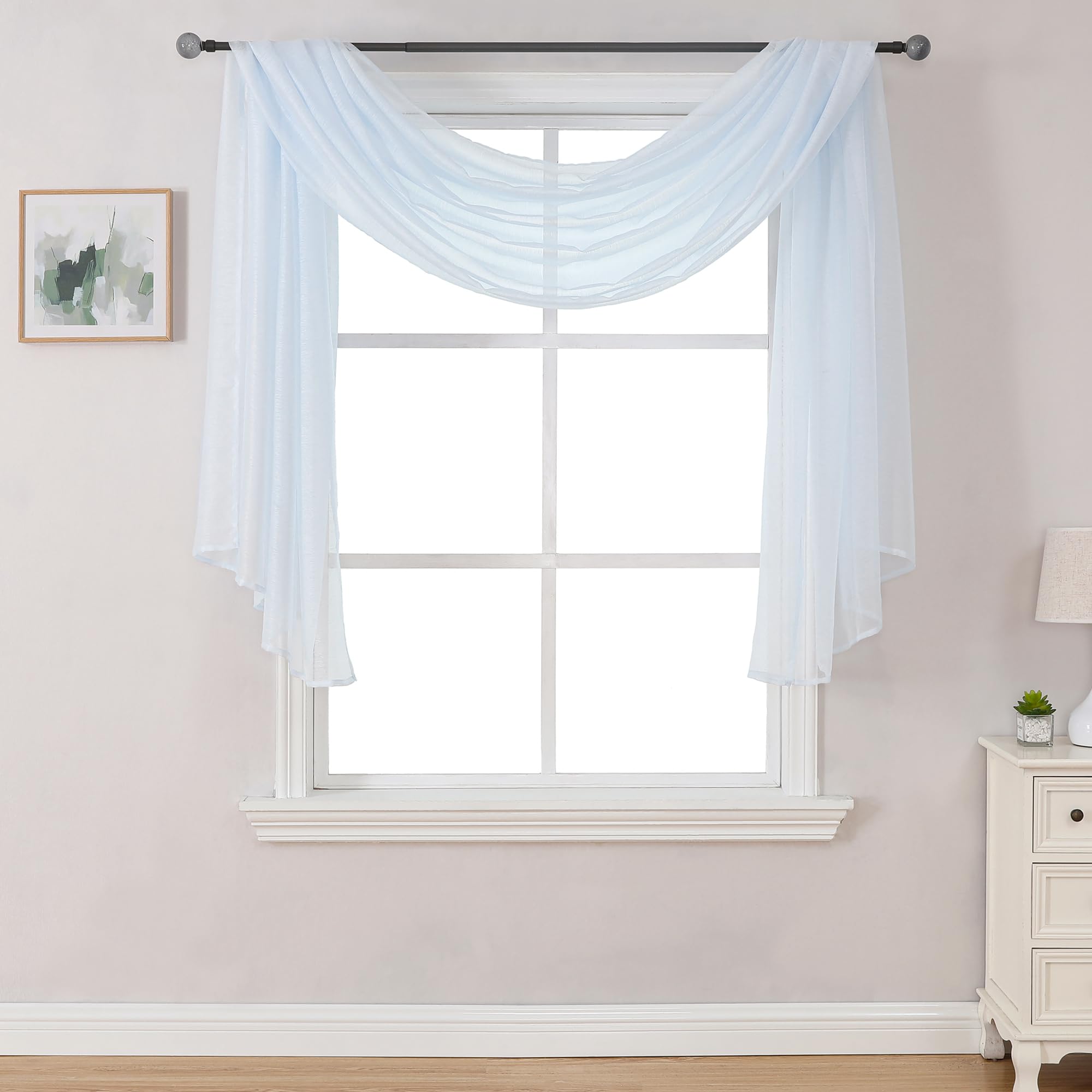 DONREN Baby Blue 144 Inch Length Sheer Window Scarf - Perfect As Valance Scarves As Well As Bed Canopy Or Wedding Decoration. (W