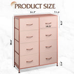 WLIVE Fabric Dresser, 8 Drawer Storage Tower, 11.7D x 31.7W x 38.6H, Wood, Pink and Rose Gold, Model ASNG100