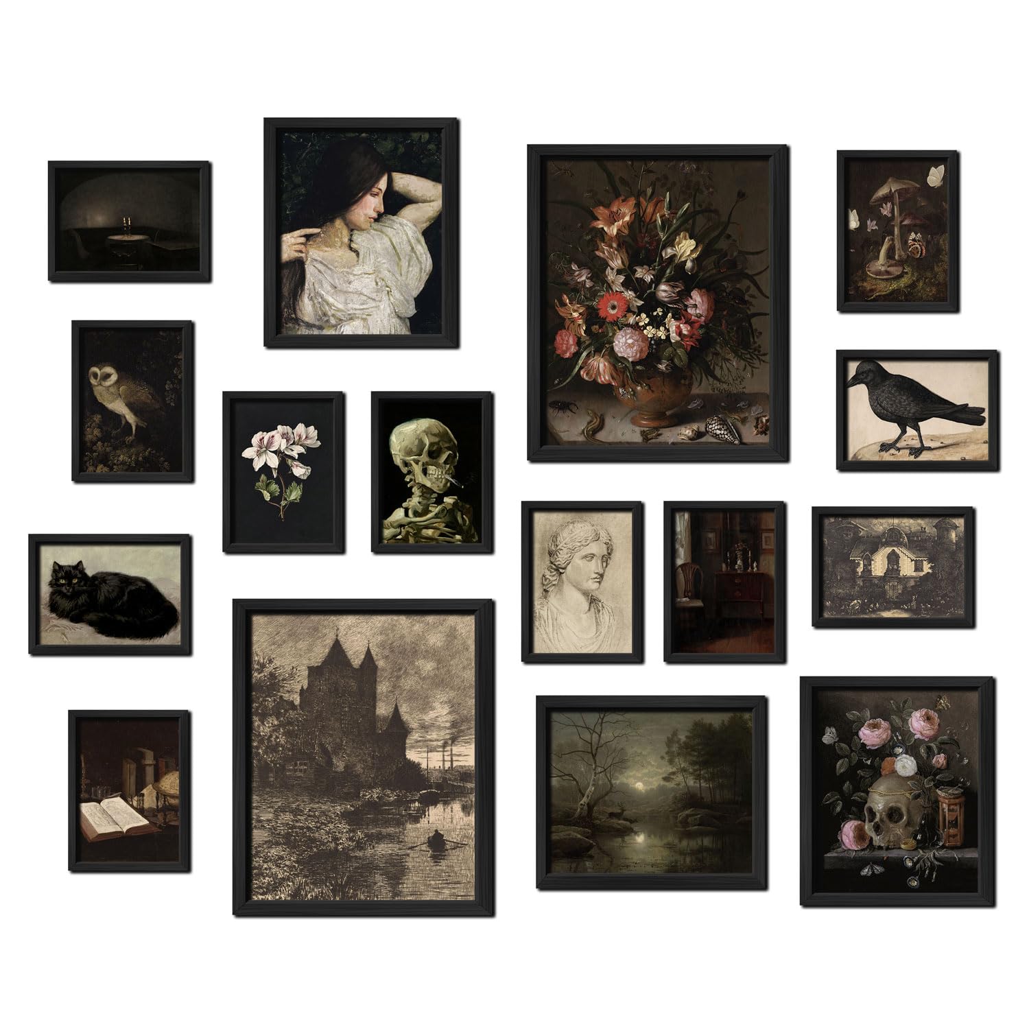 ANERZA 16 PCS Dark Academia Room Decor, Gothic Home Decor, Moody Wall Art Prints for Bedroom, Witchy Posters for Room Aesthetic,