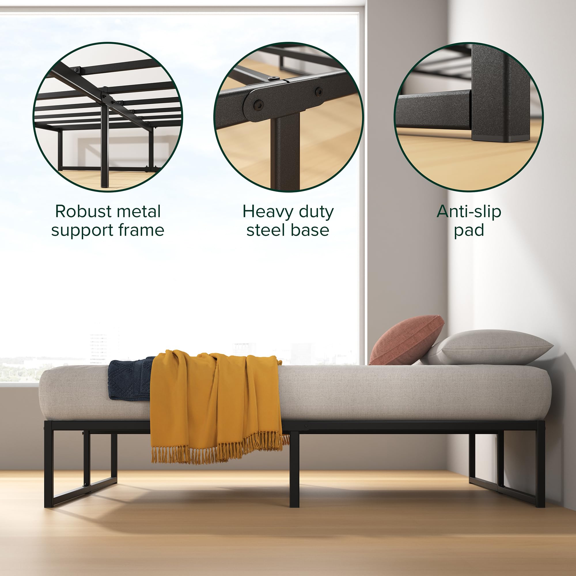 Zinus Lorelei 14 Inch Metal Platform Bed Frame, Steel Slat Support, No Box Spring Needed, Eco Friendly Wonderbox(Tm) Packaging, 12.4?Underbed Storage, Easy Assembly, Black, Full