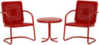 Crosley Furniture Bates 3-Piece Outdoor Chair and Side Table Set, Retro Metal Bistro Patio Conversation Sets, Bright Red Gloss