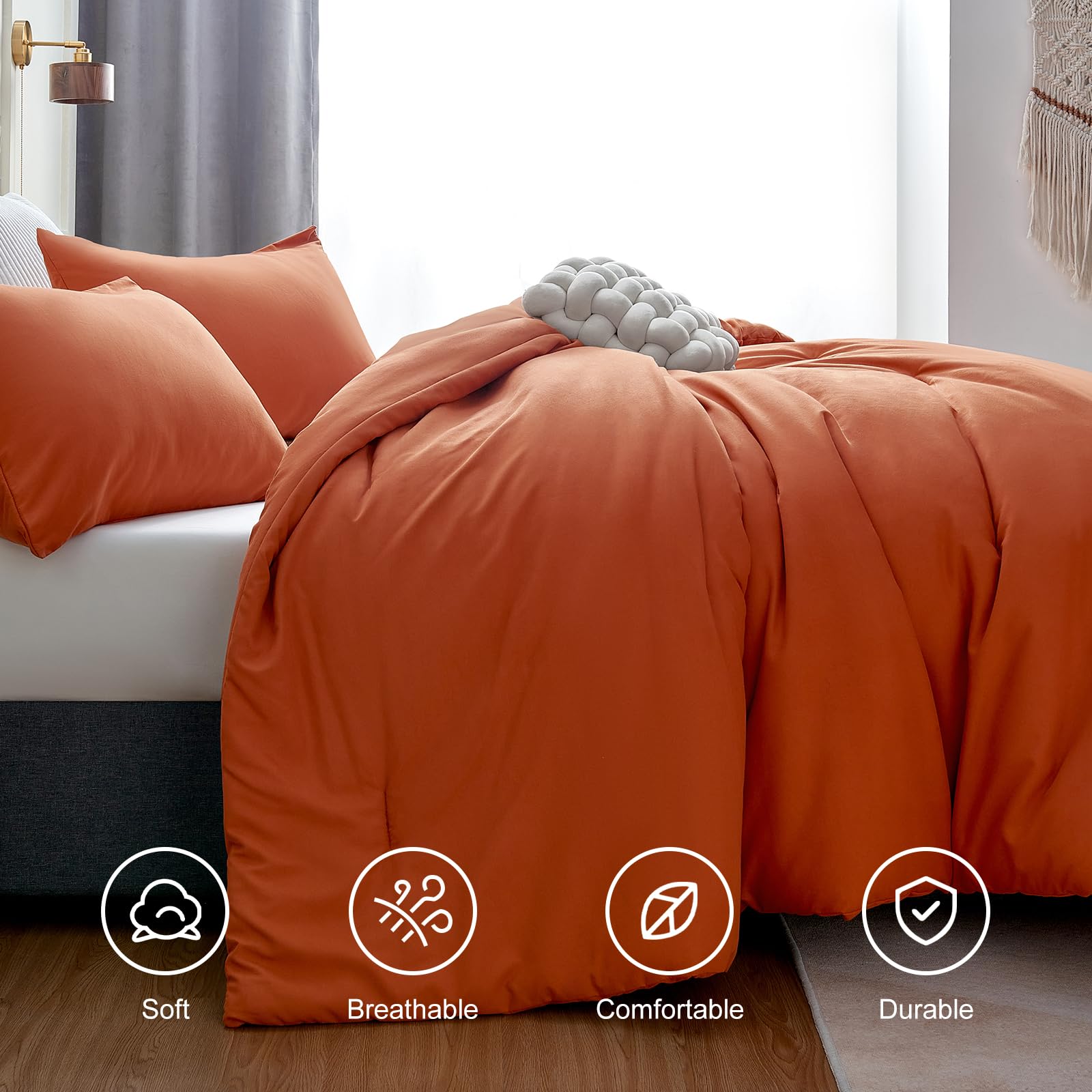 Cozylux Terracotta Comforter Set Twin/Twin Xl Size, 2 Pieces Twin Extra Long Solid Burnt Orange Breathable Boho Style Bedding Sets, Luxury Soft Comforter All Season(1 Comforter & 1 Pillowcase)