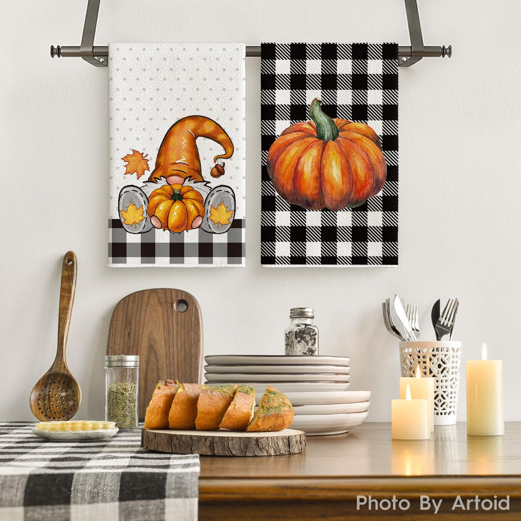Artoid Mode Buffalo Plaid Pumpkin Truck Sunflower Gnome Fall Kitchen Towels And Dish Towels, 18 X 26 Inch Harvest Thanksgiving U