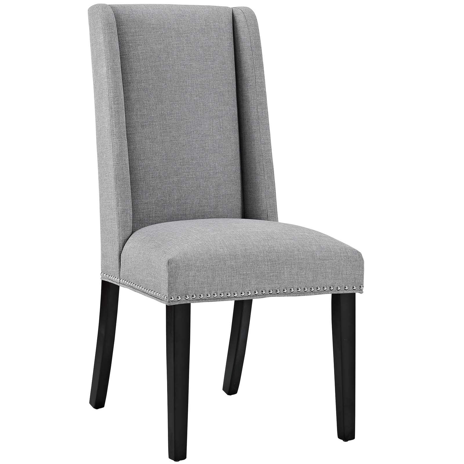 Modway Baron Modern Tall Back Wood Upholstered Fabric Two Dining Chairs In Light Gray