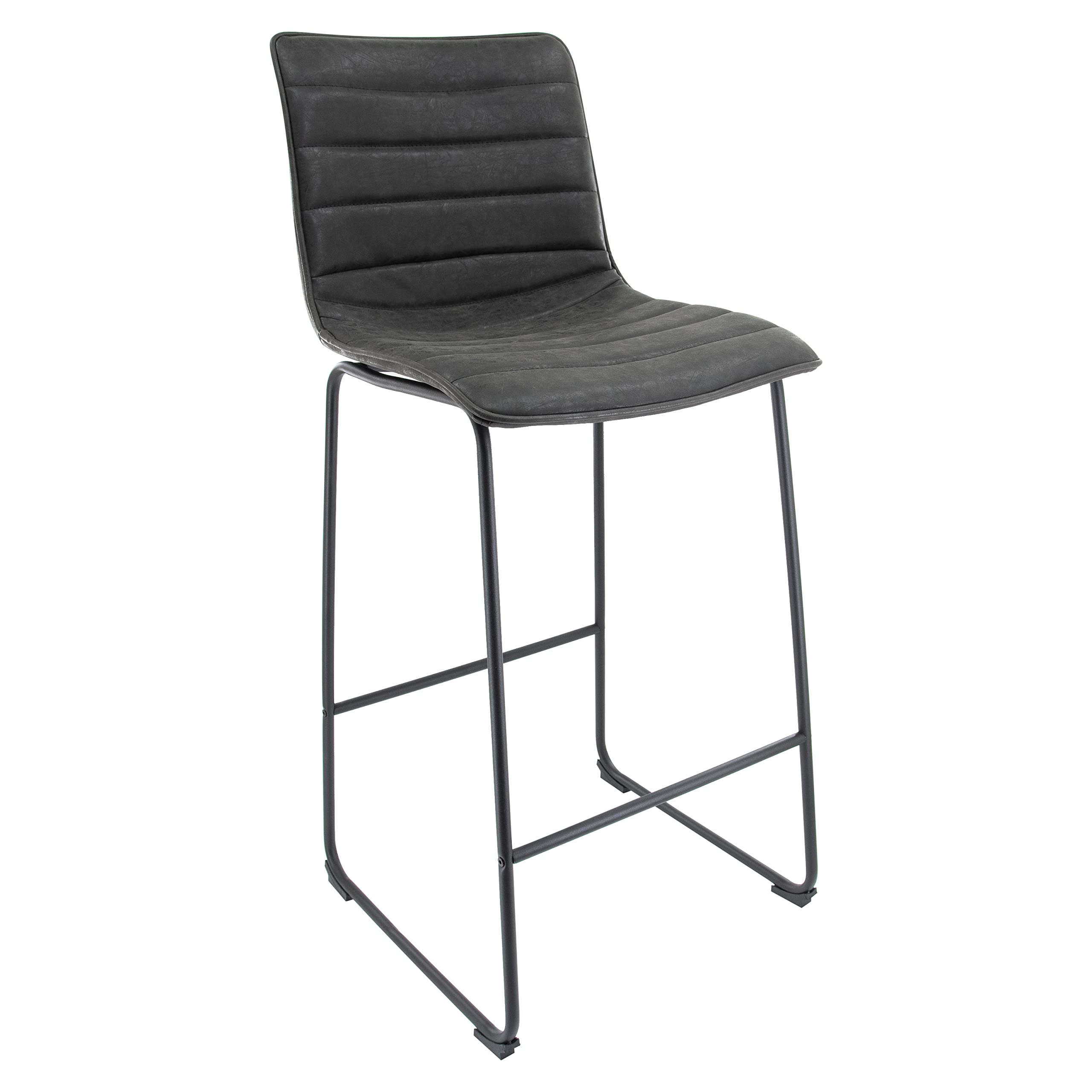 Leisuremod Brooklyn 29.9' Modern Leather Bar Stool Kitchen Island Stools With Black Iron Base & Footrest (Charcoal Black)