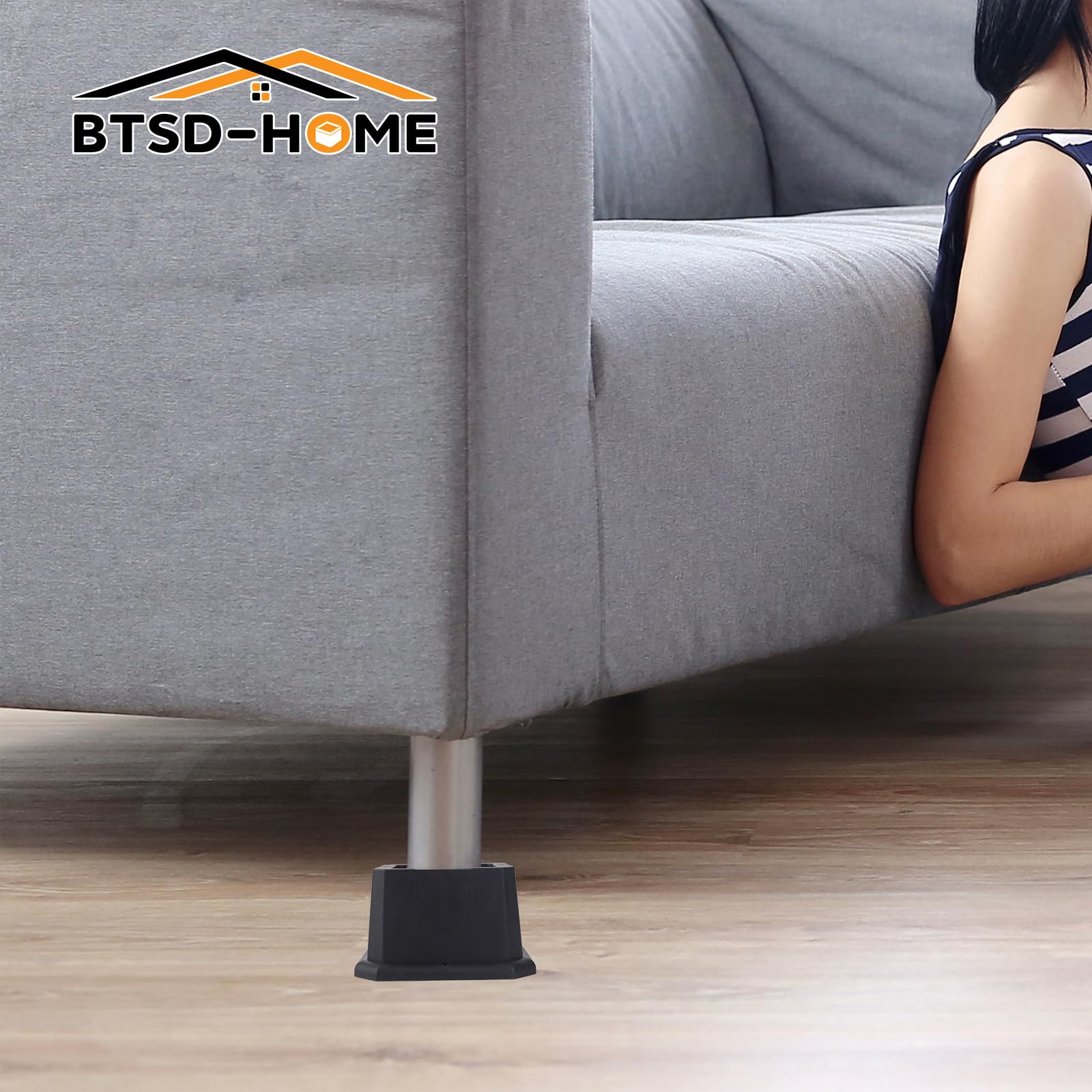 Btsd-Home Furniture Risers 2 Inch Bed Risers Heavy Duty Adjustable Dorm Bed Lifts Risers Table Desks Legs Blocks 8 Pack Black
