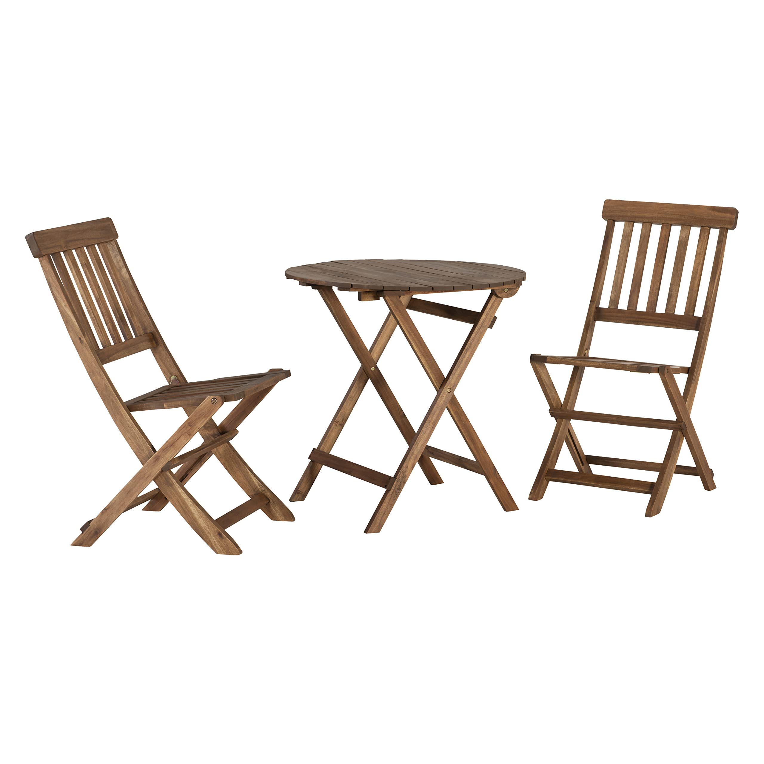 Linon Catalan Finished Three Piece Foldable Bistro Cafe Set, Acorn Brown