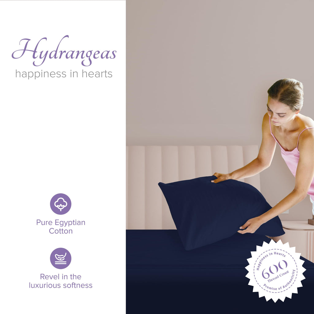 Carressa Linen 100% Egyptian Cotton Pillow Cases Set Of 2-600 Thread Count Navy Blue Standard/Queen Pillowcase For Sleeping, Sof