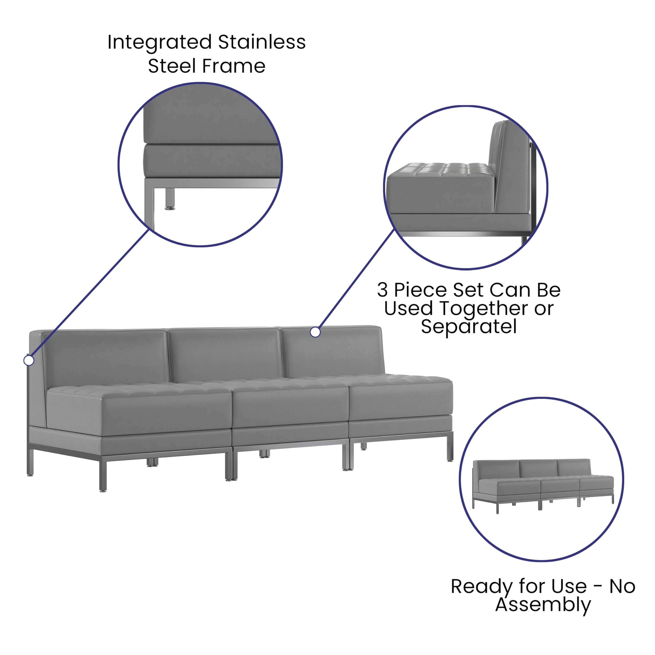Flash Furniture HERCULES Imagination Series 3 Piece Gray LeatherSoft Waiting Room Lounge Set - Reception Bench