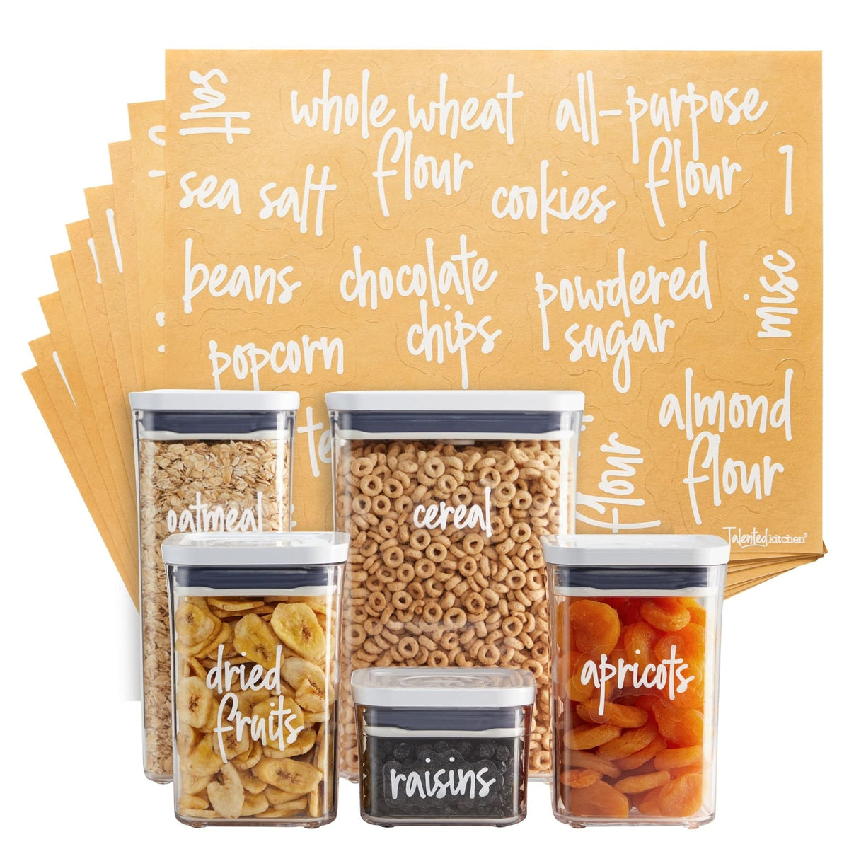 Talented Kitchen 157 Pantry Labels for Food Containers - Preprinted White Script Kitchen Food Organization Labels for Storage Ca