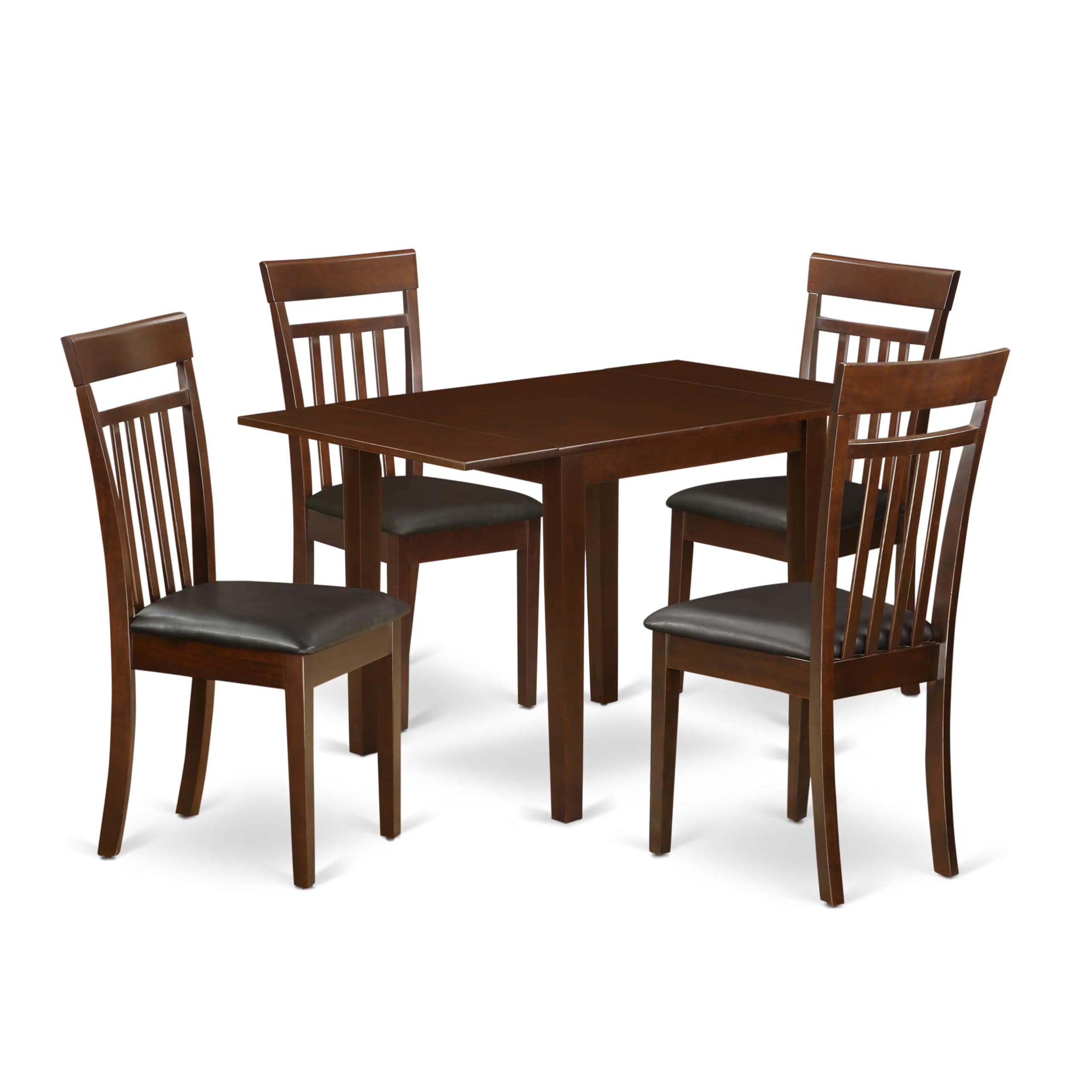 East West Furniture Ndca5-Mah-Lc 5 Piece Modern Dining Table Set Includes A Rectangle Wooden Table With Dropleaf And 4 Faux Leather Dining Room Chairs, 30X48 Inch, Mahogany