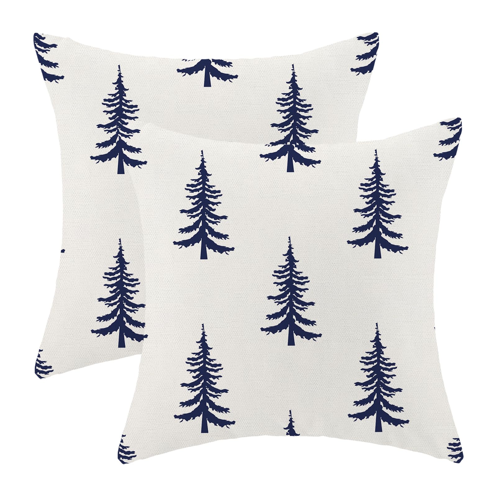 Cxmeifly Christmas Pillow Covers 18X18 Inch Set Of 2 Cream Navy Blue Christmas Tree Decor Throw Pillows Winter Xmas Holiday Outd