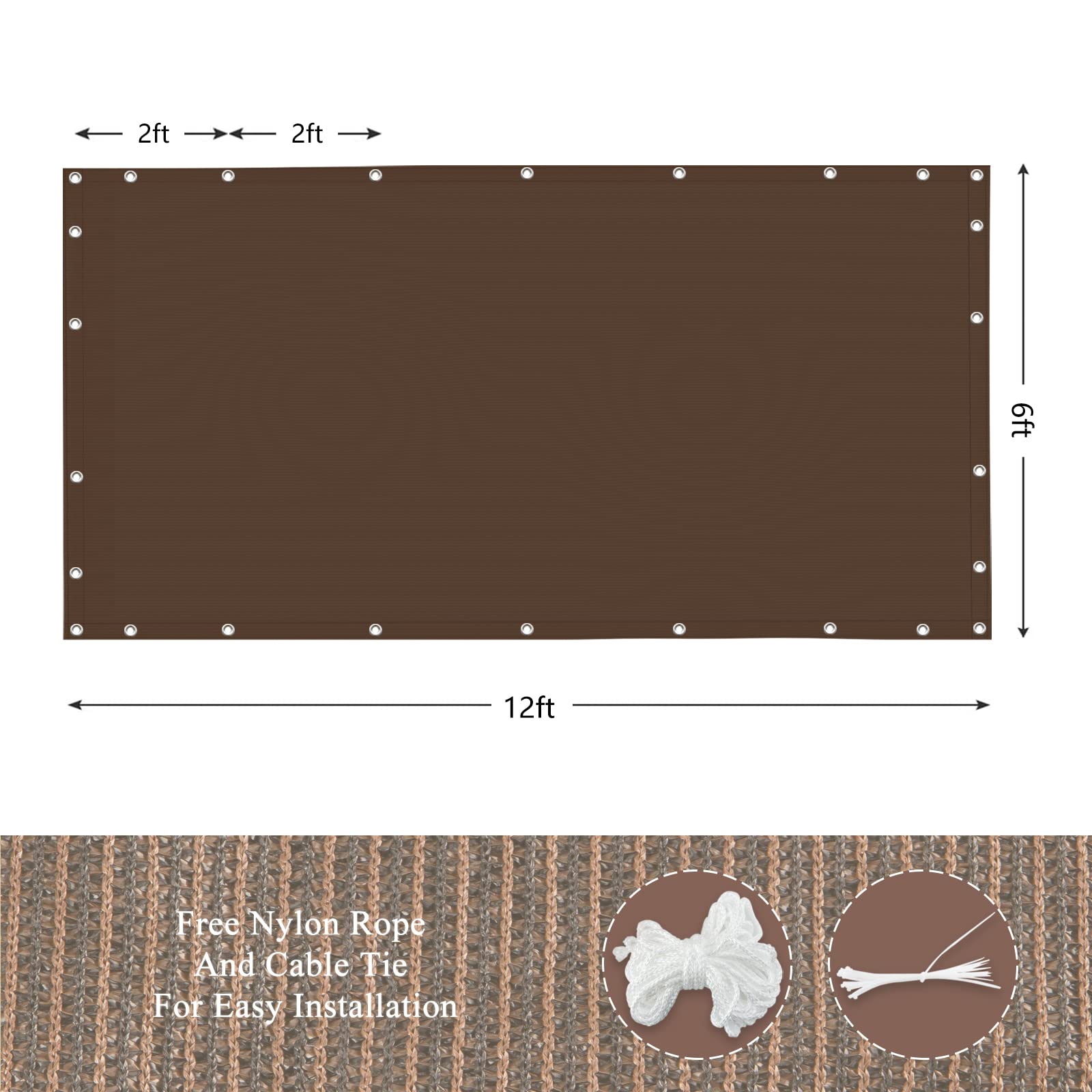 Abosun Outdoor Sun Shade Cloth, 6’ X 12’, Pergola, Deck, And Backyard Patio Sunshade With Uv Protection, Heat Resistant Hdpe Material, Reinforced Grommets (6X12 Ft,Brown)