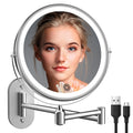 Rechargeable Wall Mounted Lighted Makeup Vanity Mirror 8 inch 1X/10X Magnifying Bathroom Mirror with 3 Color Lights, Double Side