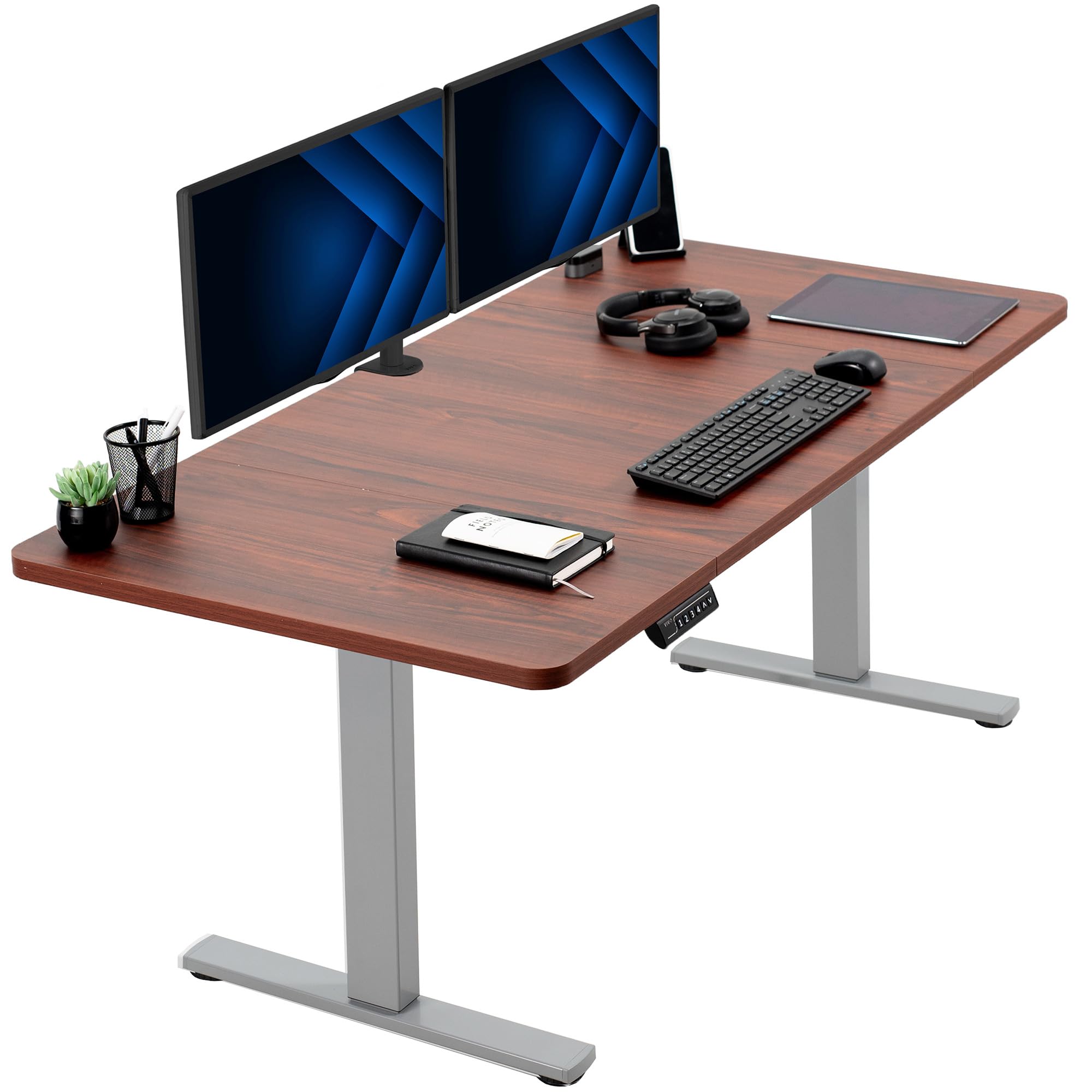 VIVO Electric 60 x 30 in Standing Desk, Memory Height Adjustment, 1B Series, Holds 220 lbs,Dark Walnut Top Gray Frame, DESK-KIT-