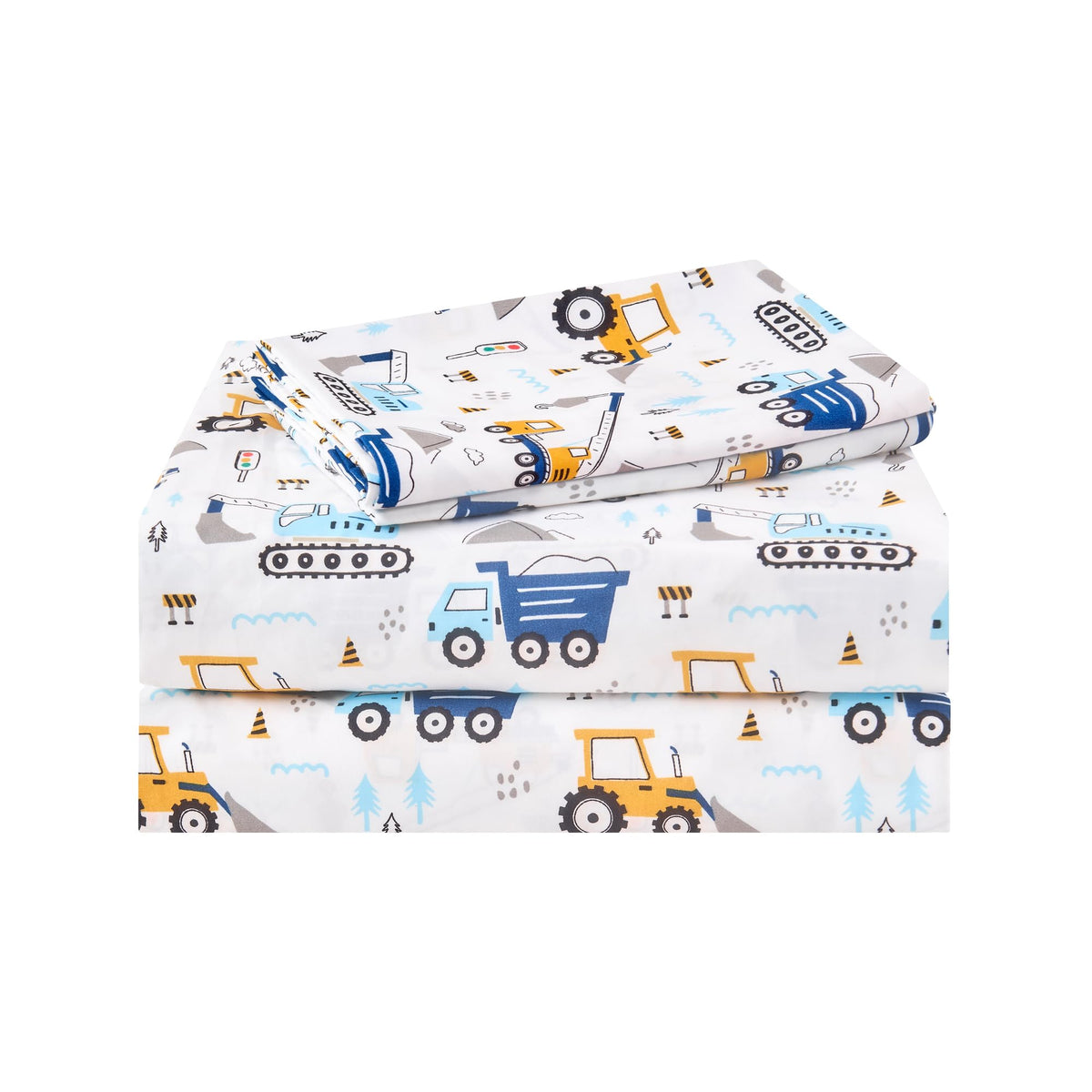 Lasoftan Kids Sheet Set Twin Size 3 Pcs, Boys Twin Sheet Set With Blue Excavator Car Pattern,Kids Boys Twin Fitted Sheet ,Breath