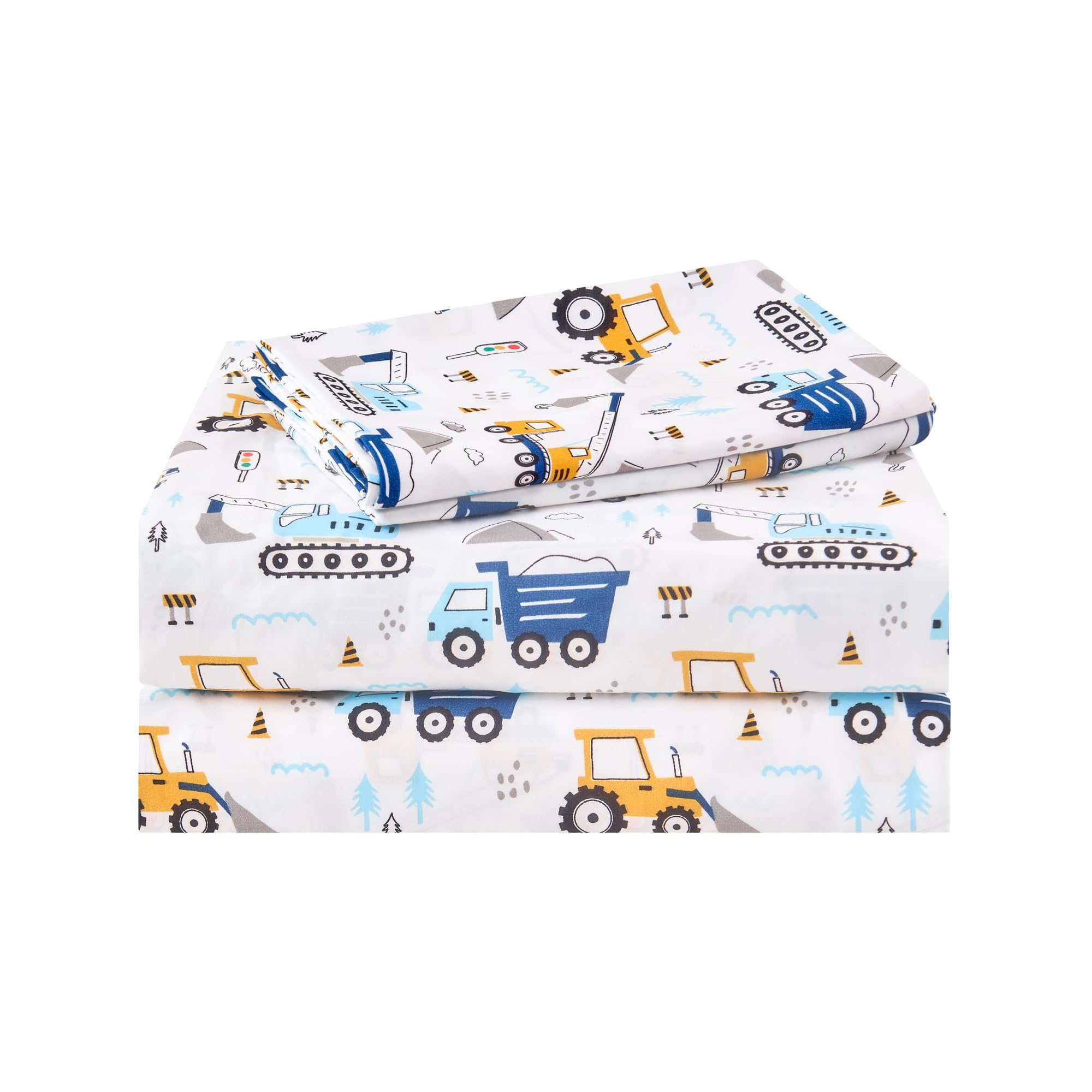 Lasoftan Kids Sheet Set Twin Size 3 Pcs, Boys Twin Sheet Set With Blue Excavator Car Pattern,Kids Boys Twin Fitted Sheet ,Breath