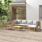 vidaXL 7 Piece Bamboo Patio Lounge Set with Light Gray Cushions - Durable Bamboo Furniture for Outdoor, Patio, Garden with Convenient Modular Design