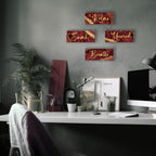 Onizhity 4 Pcs Red And Gold Bathroom Decor Red Gold Wall Decor Relax Soak Unwind Breathe Wooden Rustic Red Marble Style Bathroom