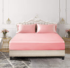 Siinvdabzx 3-Piece Set Satin Full Fitted Sheet & 2 Pillowcase, Blush Pink Silky Soft Fitted Bottom Sheet, Wrinkle Free, Fade Res