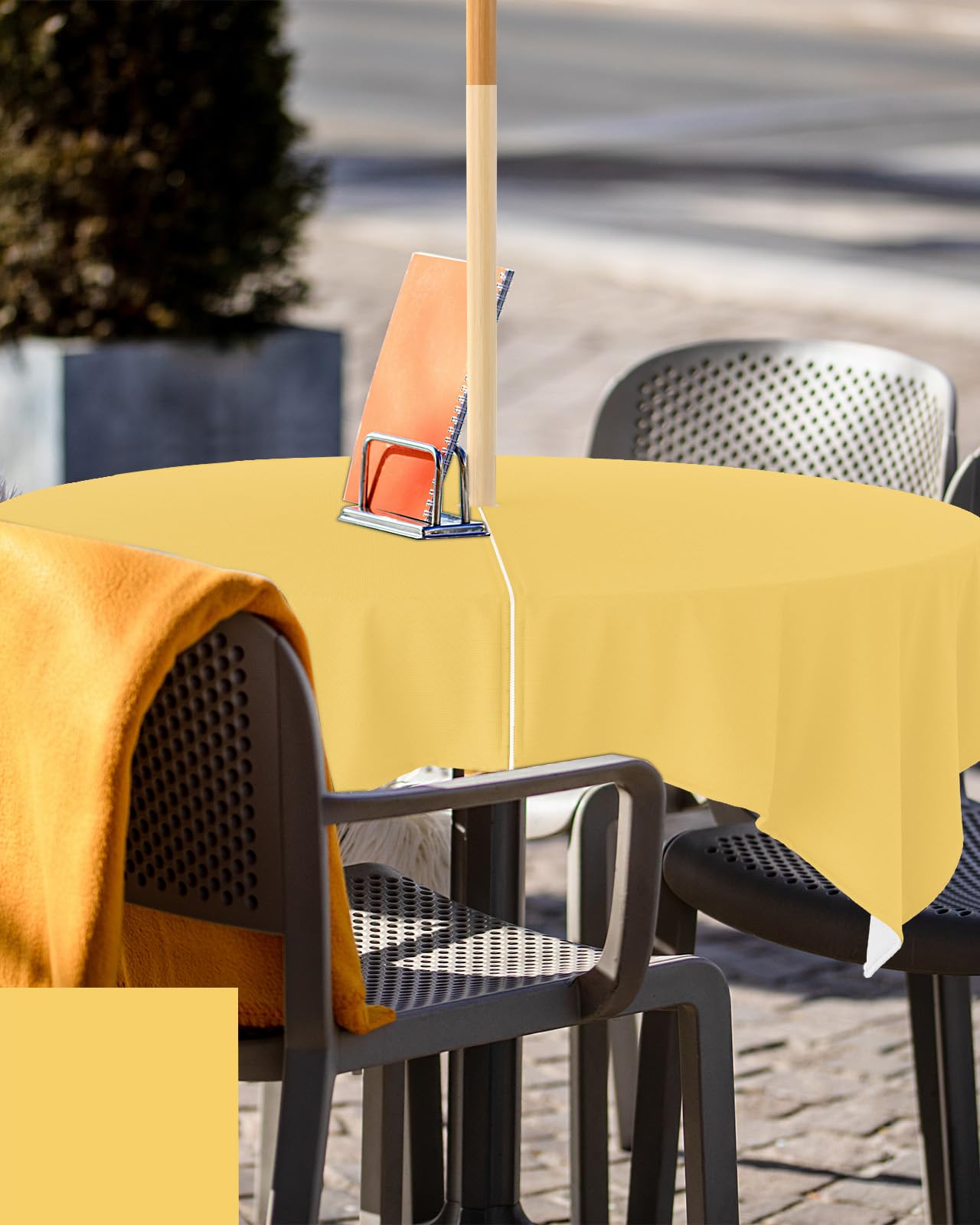 Queenker Yellow Outdoor Tablecloth With Umbrella Hole And Zipper, Solid Color Table Cover For Square Tables Waterproof Tabletop