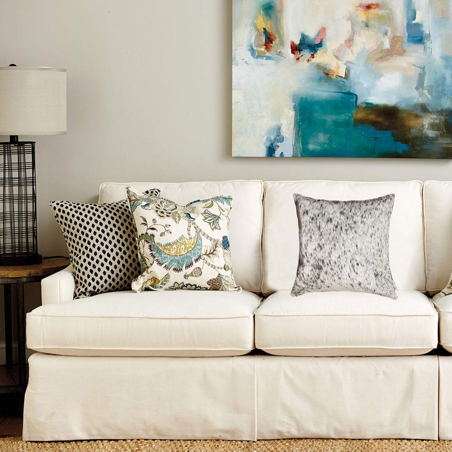 HomeRoots Salt & Pepper Grey/White Cowhide, Microsuede, Polyfill 18' x 18' x 5' Salt and Pepper Gray and White Cowhide Pillow