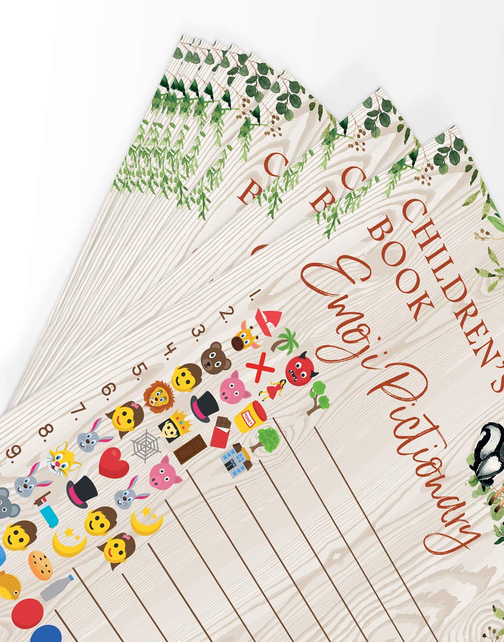 Printed Party Woodland Baby Shower Game - Children'S Book Emoji Pictionary, Set Of 50
