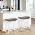 MAISON ARTS White Counter Height Bar Stools Set of 2 for Kitchen Counter Solid Wood Legs with Faux Leather Saddle Seat Farmhouse
