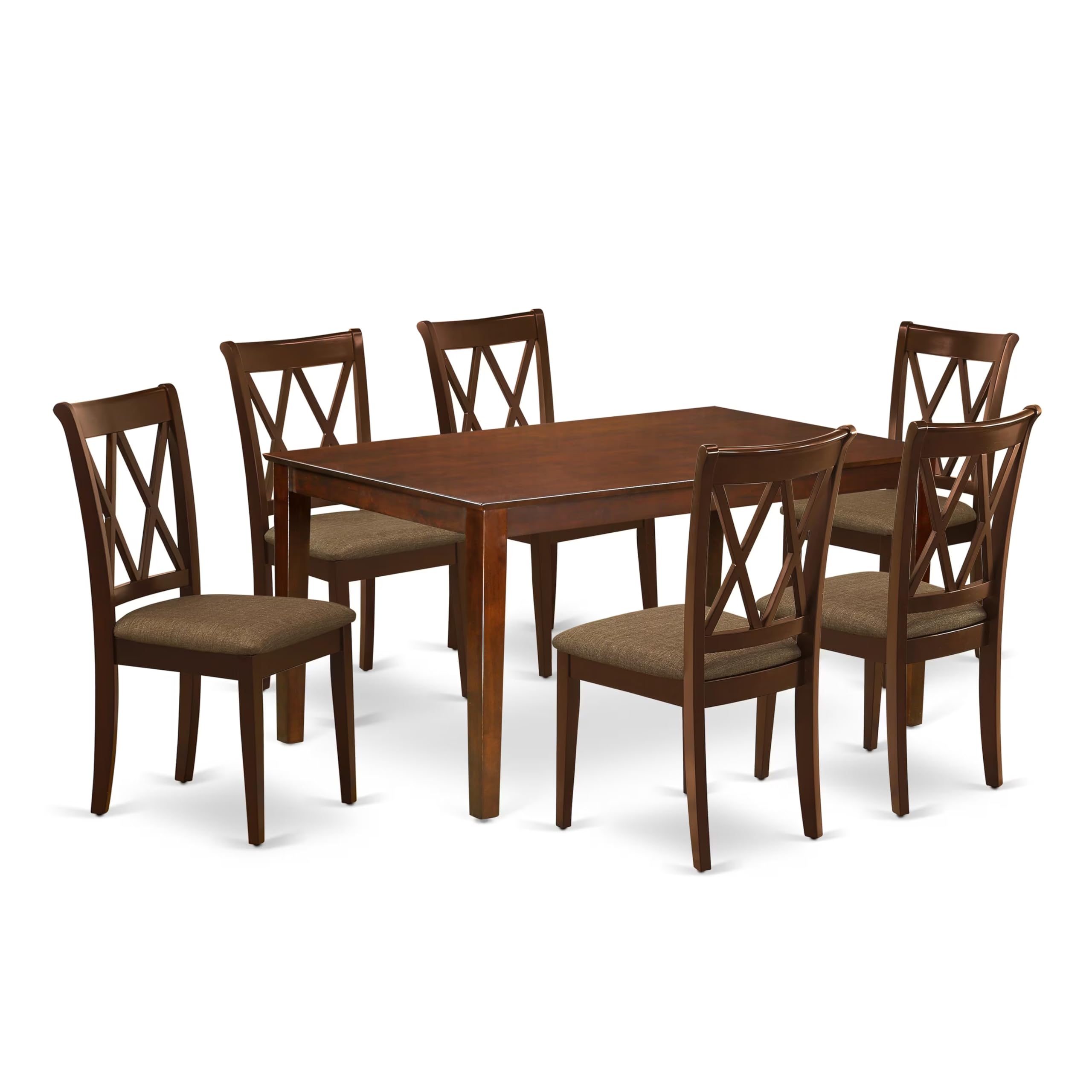 East West Furniture Cacl7-Mah-C 7 Piece Kitchen Table Set Consist Of A Rectangle Dining Table And 6 Linen Fabric Upholstered Dining Chairs, 36X60 Inch, Mahogany