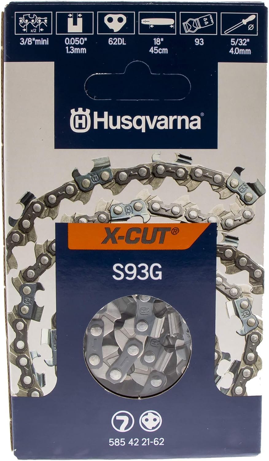 Husqvarna 585422162 S93G 18' Chain 3/8 Mini .050 62 Dl