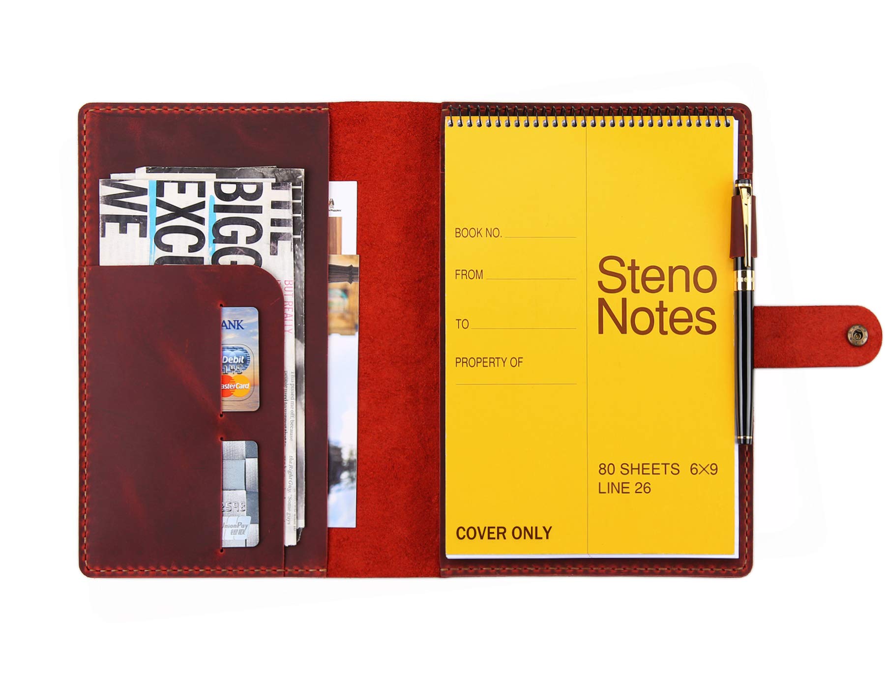 Leather Cover For 6'X9' Steno Notebook, Leather Folio Cover Compatible With 6X9 Spiral Steno Pads, A5 Notebook Organizer With