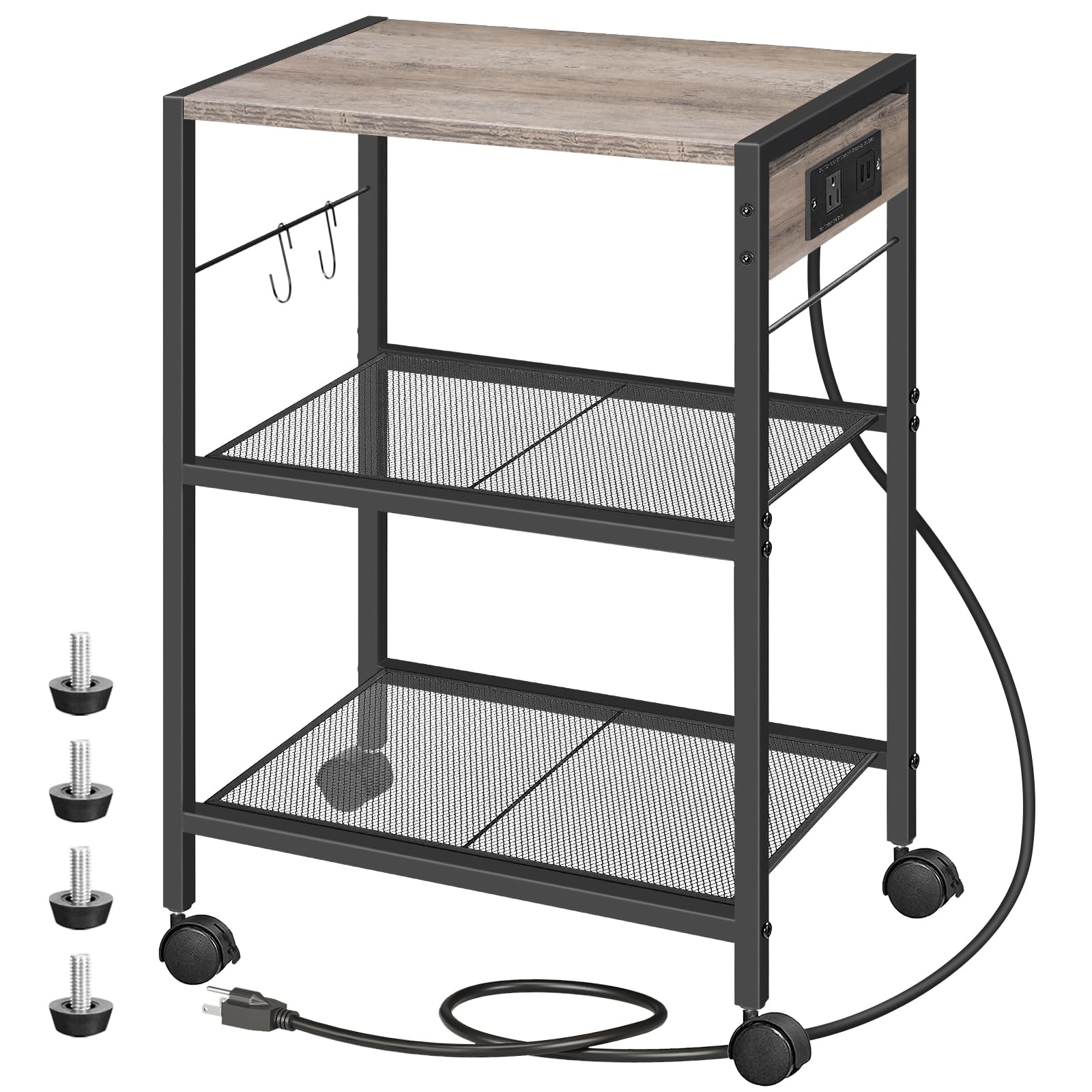 Hoobro Industrial Printer Stand, 3-Tier Mobile Printer Table, Rolling Cart With Power Outlets And Usb Ports, Home Printer Stand
