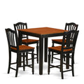 East West Furniture PBCH5-BLK-W 5 Piece Kitchen Counter Height Dining Table Set Includes a Square Dining Room Table and 4 Wooden Seat Chairs, 36x36 Inch, Black & Cherry