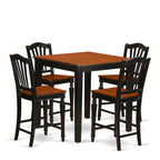 East West Furniture PBCH5-BLK-W 5 Piece Kitchen Counter Height Dining Table Set Includes a Square Dining Room Table and 4 Wooden Seat Chairs, 36x36 Inch, Black & Cherry