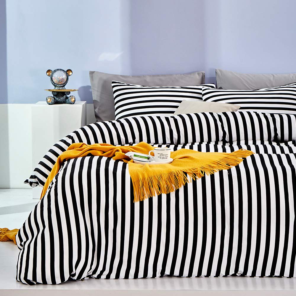 Clothknow Striped Comforter Set Twin 3Pcs Black And White Bedding Comforter Sets Ticking Comforter Black White Twin Comforter So
