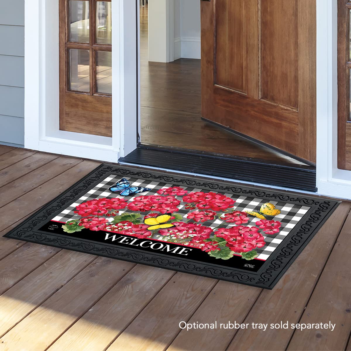 Briarwood Lane Checkered Geraniums Summer Doormat Floral Indoor Outdoor 30' X 18'