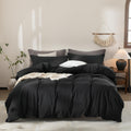 Warm Moment Black Duvet Cover Queen Size 100% Washed Cotton Bedding Set Cover 1 Duvet Cover With Zipper Closure And 2 Pillowcase