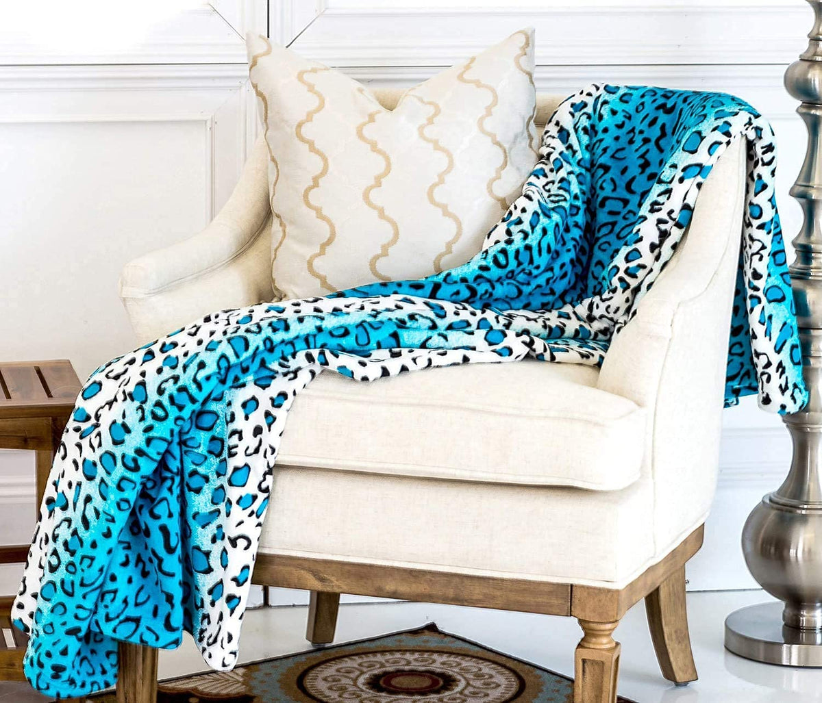 Home Must Haves Soft Warm Cozy Plush Premium Throw Turquoise Blue Animal Leopard Printed Flannel Bed Sofa Couch Picnic Luxurious