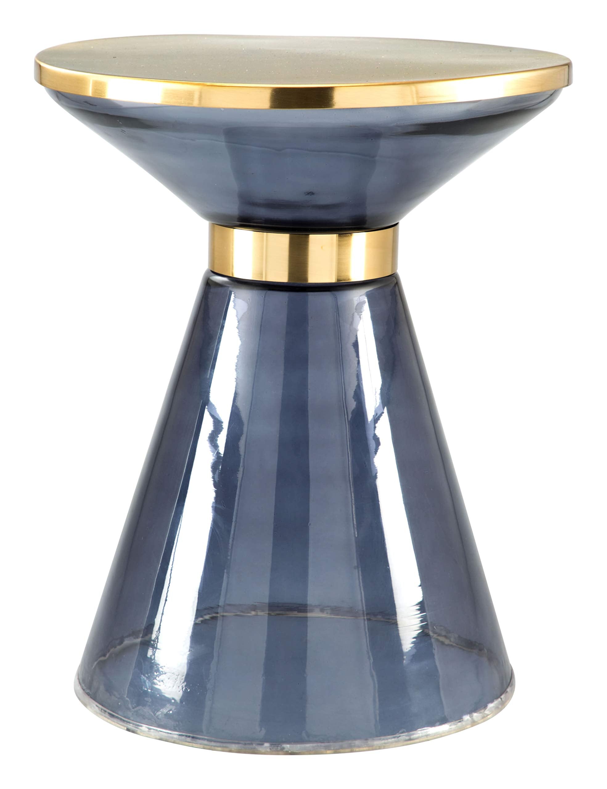 Homeroots Decor 14.8-Inch X 14.8-Inch X 18.1-Inch Blue & Gold, Iron, Glass, Side Table