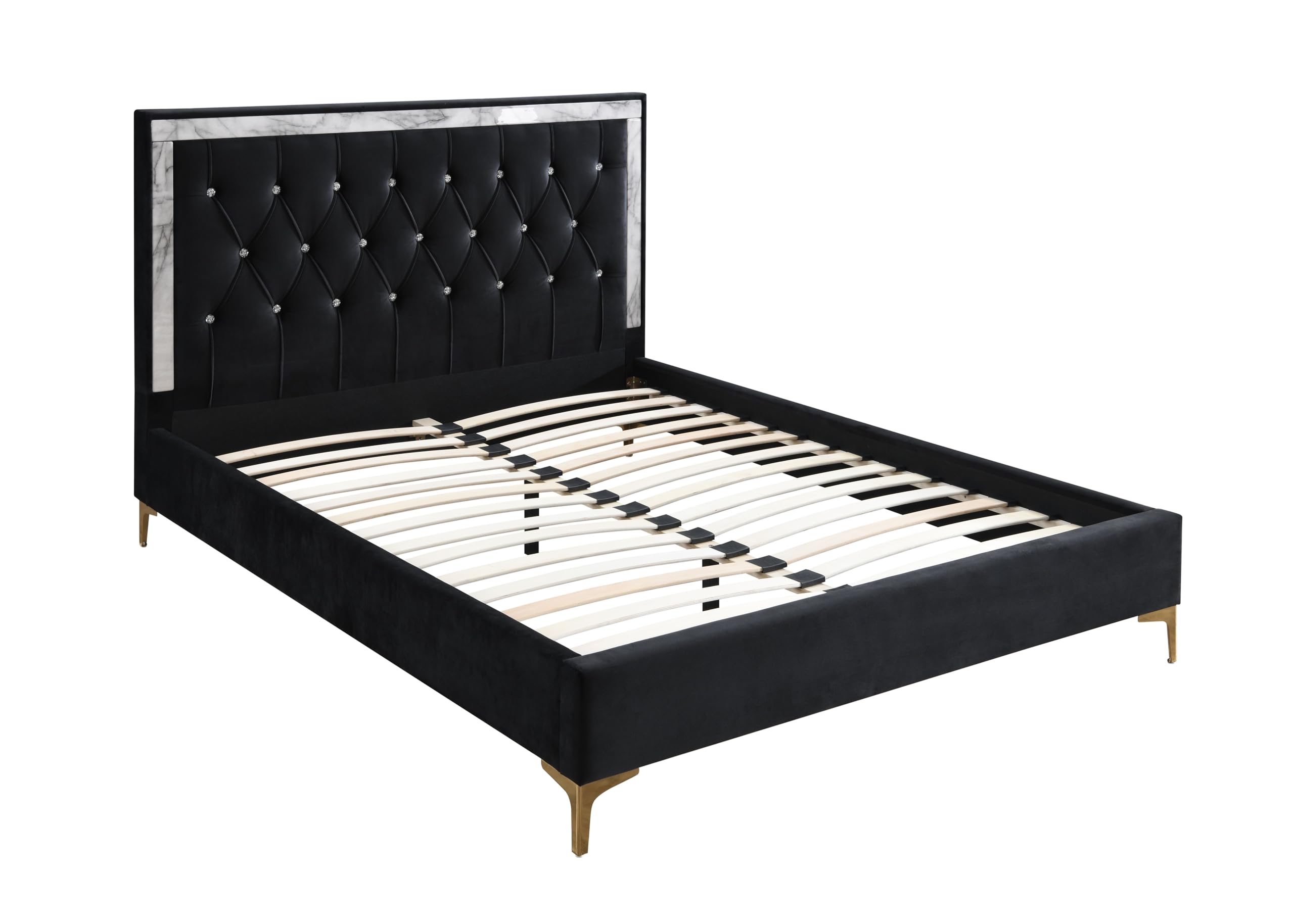 Acme Rowan Crystal-Like Tufted Fabric Eastern King Platform Bed in Black